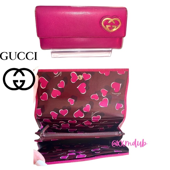 🩷 Gucci Heart Interlocking GG Long Continental Snap Wallet Pink Limited Edition - Picture 1 of 15